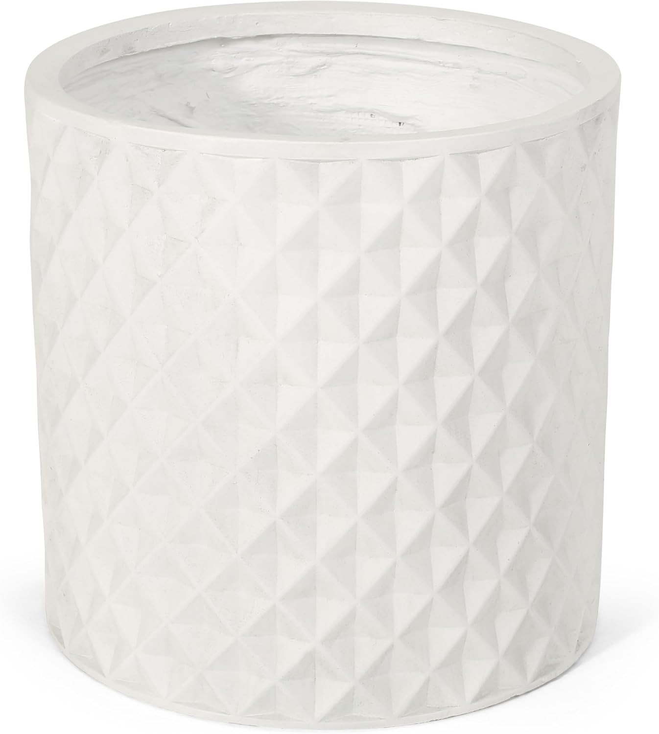 roomfitters MGO Round Planter for Indoor and Outdoor Use, Stylish Diamond Embossed Pattern, Durable and Weatherproof Construction, White
