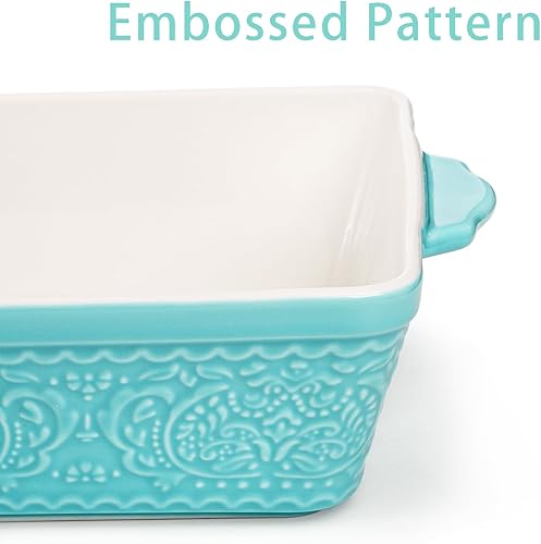 Miniatura 4 de SOUJOY Juego de 3 platos de porcelana para hornear, cazuela para horno, juego de utensilios rectangulares para hornear con asas, bandeja para lasaña