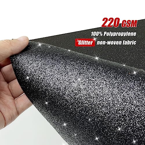 image for EZLucky Glitter Black Carpet Runner for Party, 2.46X15ft, 200GSM Glitt