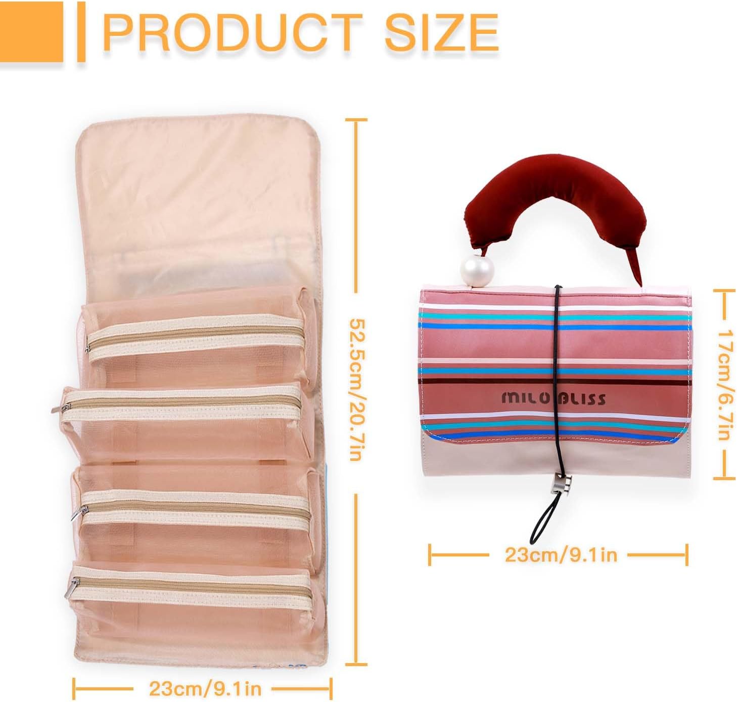 Striped Foldable Makeup Bag Travel Toiletries Organizer, 4-in-1 Detachable Multi-Compartment Cosmetic Bag For Women Travelers - Portable Toiletries Travel Bag & Makeup Organizer (carneose)