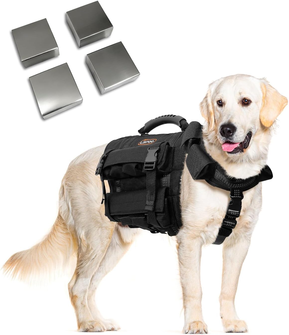 Weighted Dog Vest & Collar Set with Pockets, Includes 4 Removable 0.88 lb Weight Blocks, Dog Training Gear for Exercise Walking & Conditioning, Muscle Building with Medium & Large Dogs (L)