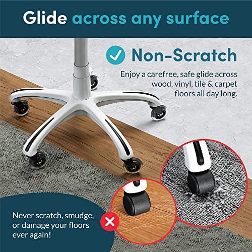 Lifelong Office Chair Wheels Replacement Rubber Chair Casters for Hardwood Floors and Carpet, Set of 5, Heavy Duty Casters for Chairs to Replace Office Chair Mats - Fits 98%