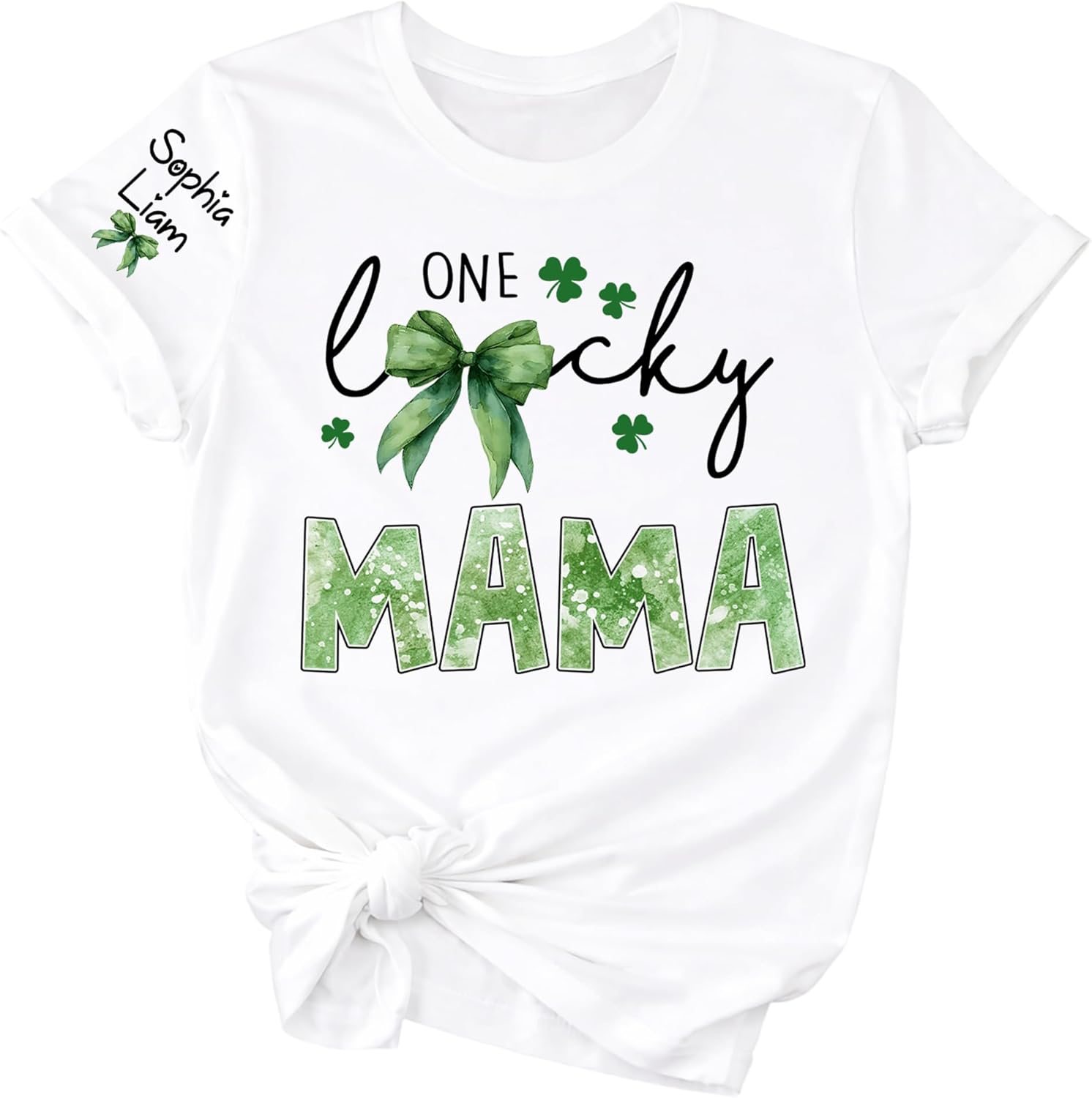 Personalized One Lucky Family Shirt for Mom Grandma Nana Mimi Gigi with Custom Name Sleeve Shamrock T Shirt