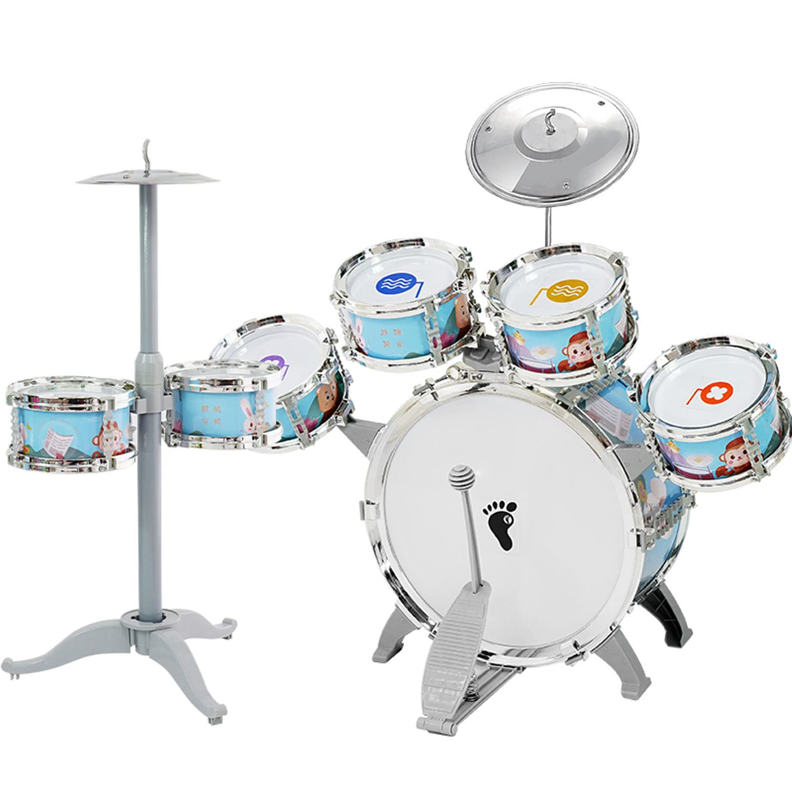 Set di Batteria Jazz per Bambini Kit Compatto per Principianti con Suono Forte per Bambini Dai 3 Anni in su con Sgabello