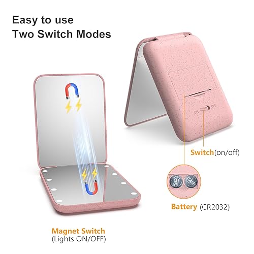 Miniatura 24 de Kintion - Espejo de bolsillo, 1X/3X de aumento, con LED, espejo de maquillaje compacto para viaje con luz, pequeño espejo iluminado de 2 lados, Cian