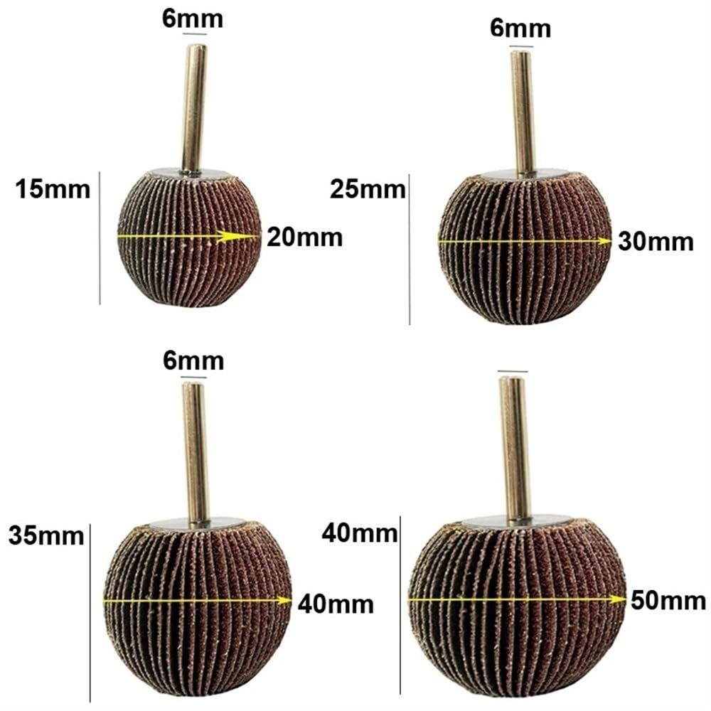 Szlifierka taśmowa z papierem ściernym, Spherical Flap Wheel Head Diameter 20-50mm Grit 60-180 6mm Shank 4 Pcs(60 Grit)
