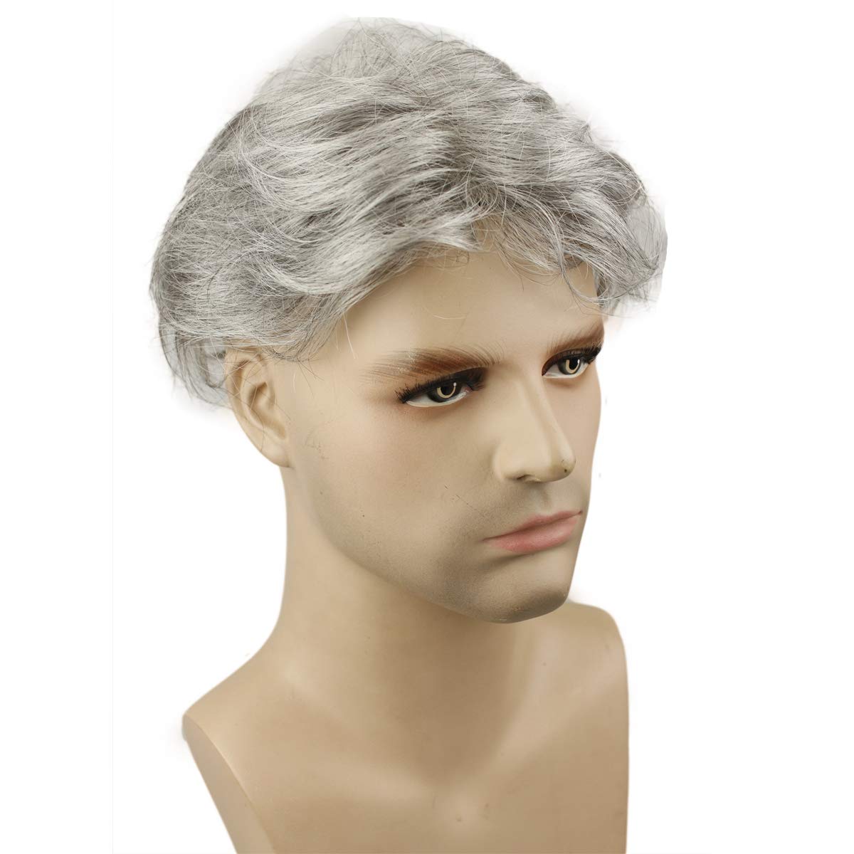 Men's Toupee 10x8 inch All PU Base 0.06mm Super Soft Thin Skin European Virgin Human Hair Toupee for Men Hairpieces Hair Replacement System(#1B off black color mix 80% white hair)