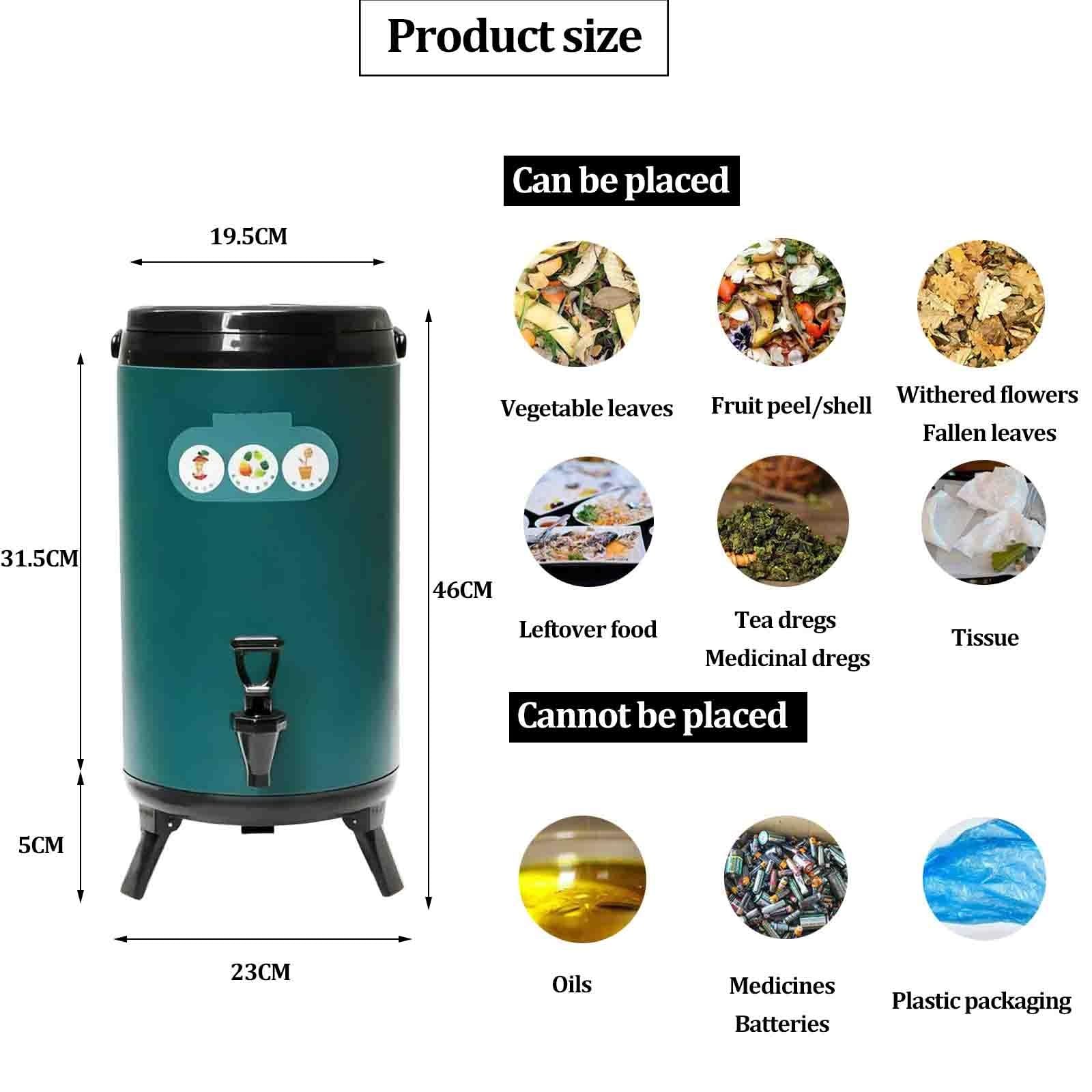 Küchenkomposter, rostfreier und geruchloser Kompostbehälter mit Deckel für Küchenabfälle und Recycling (12 l, Grün)