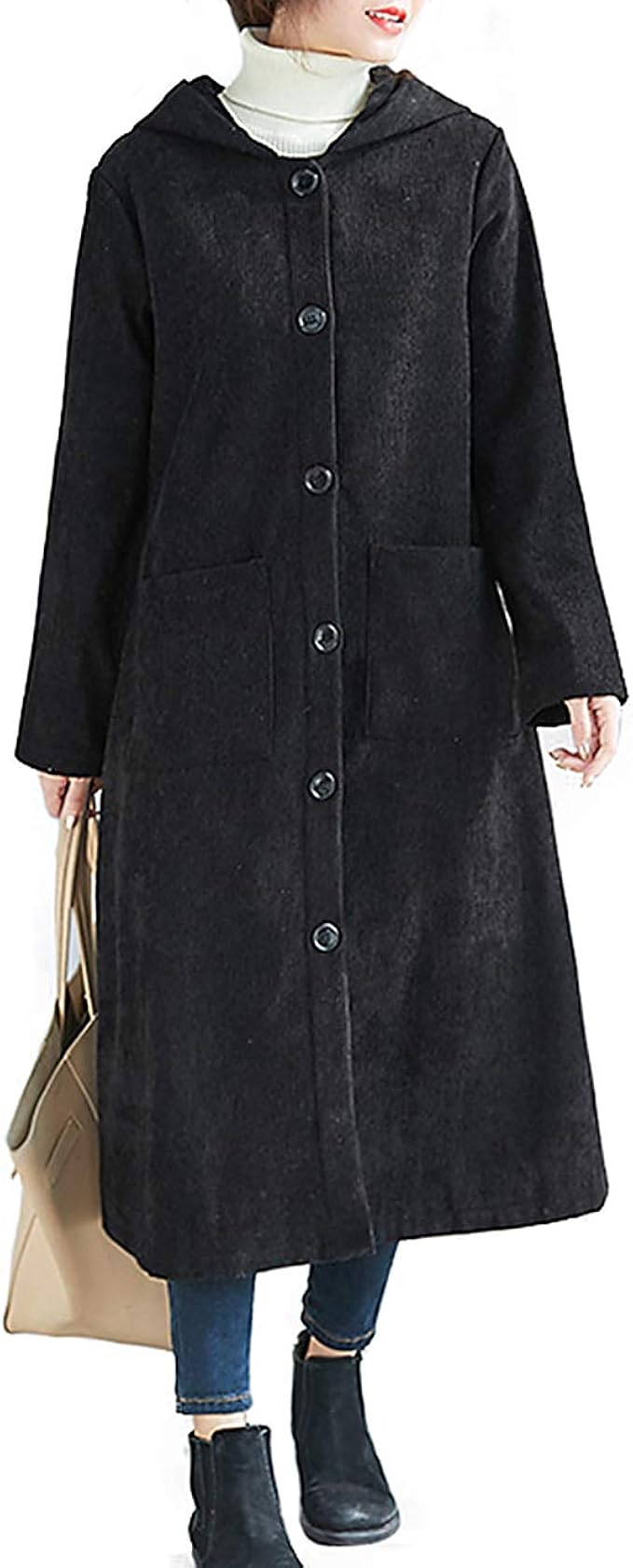 Amazon フード付き 裏起毛 コート ロング アウター コーデュロイ 秋 冬 レディース 裏ボア コート 黒 カーキ 防寒着 長袖 ブラック M コート ジャケット 通販