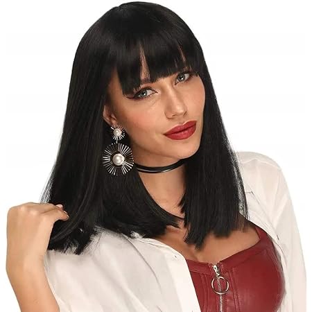 16” Short Bob Wigs Brazilian Straight Human Hair Wigs With Bangs 100% Remy Human Hair Wigs 180% Density None Lace Front Wigs Glueless Machine Made Wigs For black Women