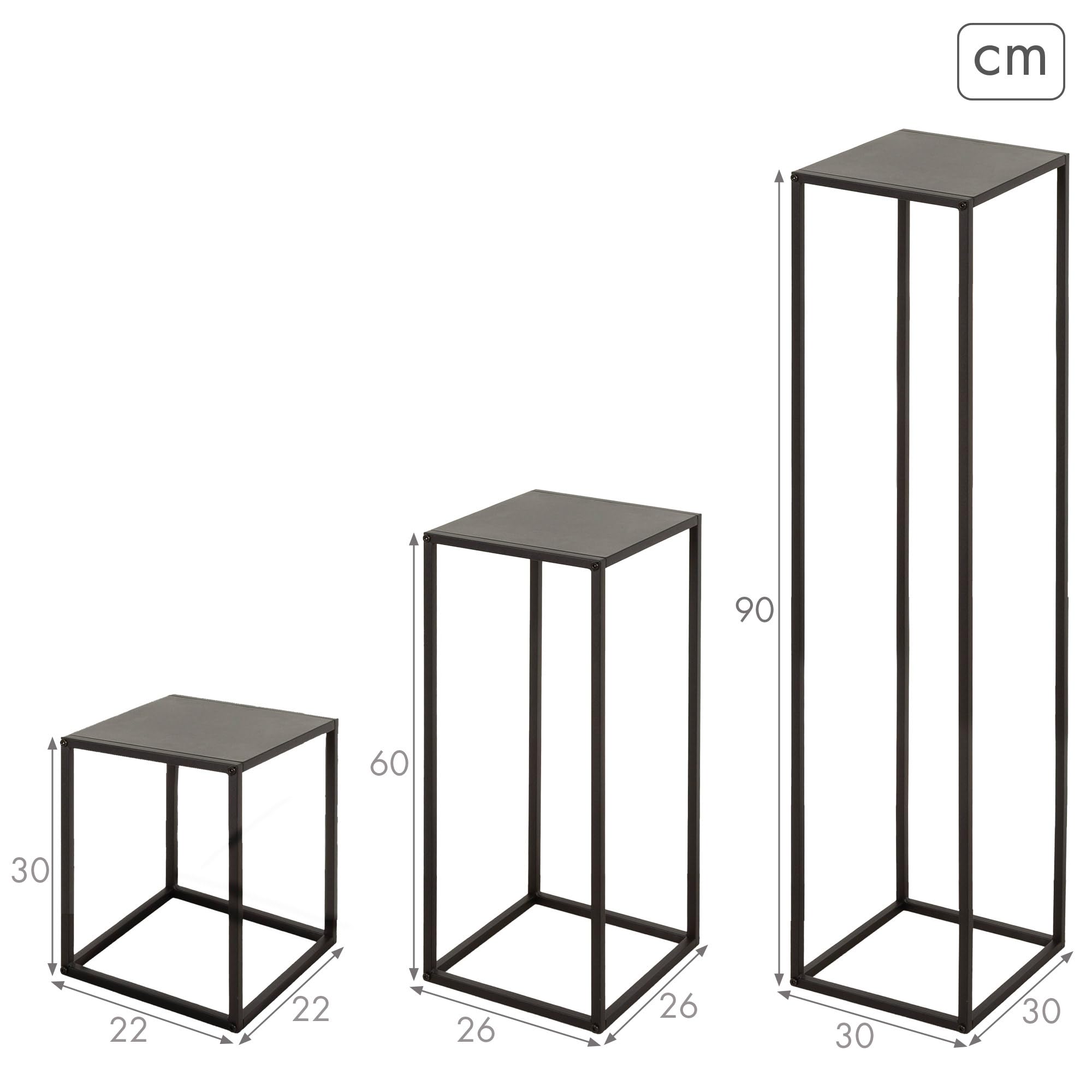 AKTIVE Max Home Lot de 3 Tables Basses carrées 41 x 40 cm, Poids Max. 3 kg, Tables Basses, Bois Gris, Pieds métalliques Noirs, Modernes, pour Salon, Chambre, entrée (18516)