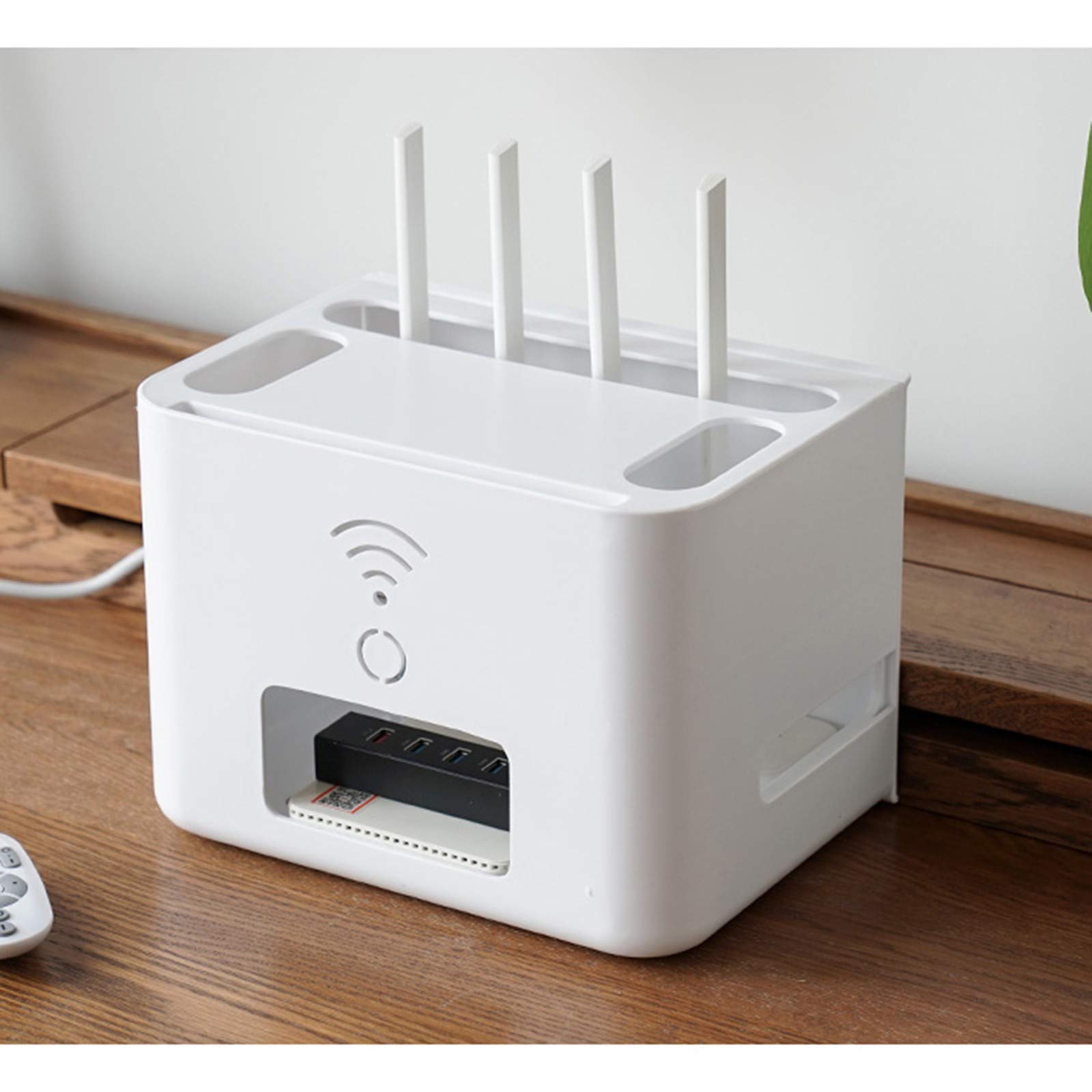 WLAN Router Storage Box, Kabel Verstecken Box für Schreibtisch, Steckdosenbox, Router Dekorative Box für Wohnzimmer, Office White