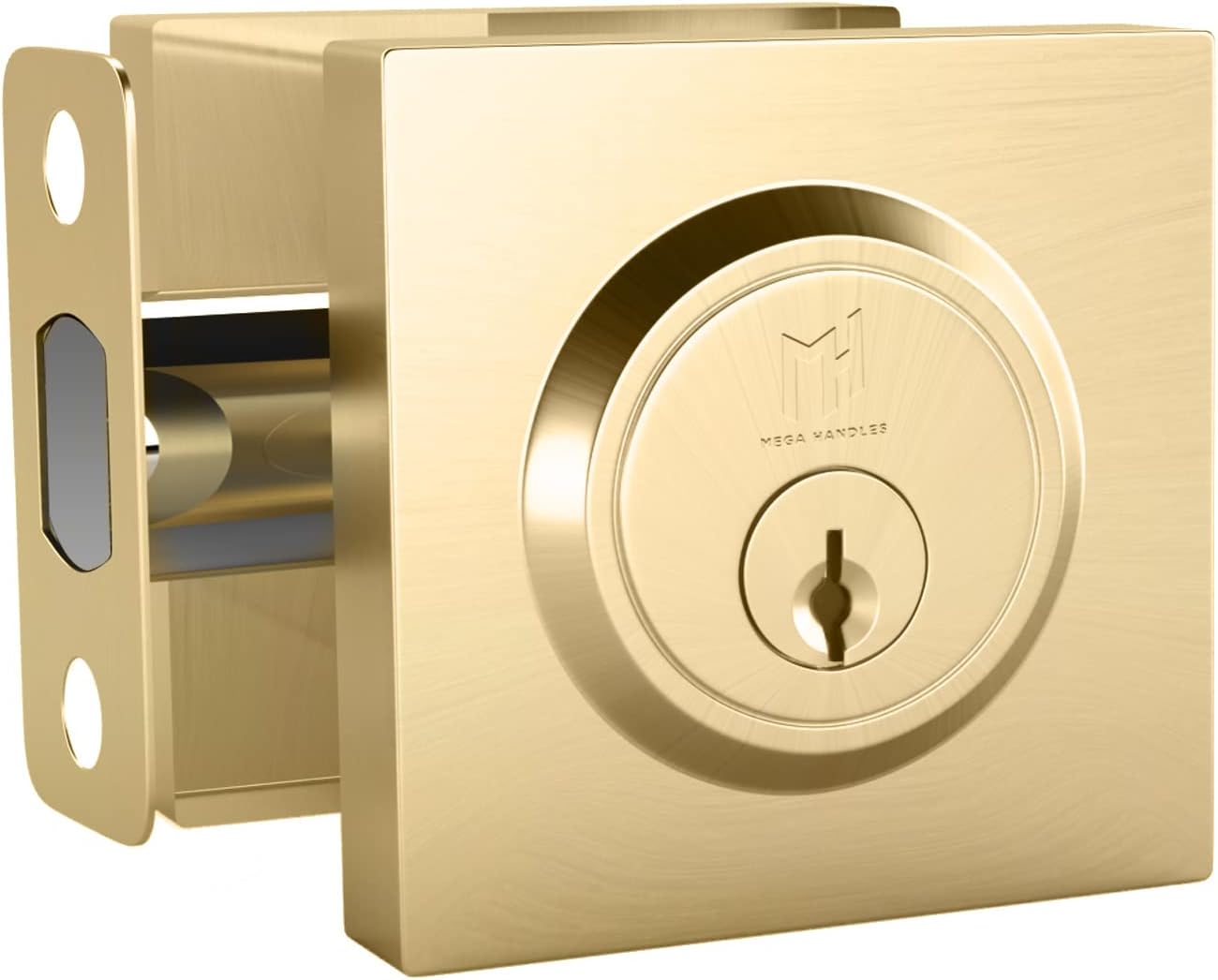 Mega Handles Deadbolt I Entry Deadbolt Lock - Heavy Duty Square Locking Deadbolt for Left or Right-Handed Doors - Interior/Exterior - Satin Brass