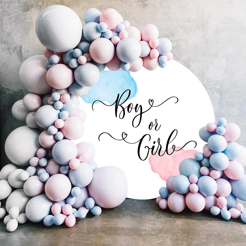 Aoihrraan 180cm Diametro Maschio O Femmina Rotondo Fotografia Sfondo Acquerello Rosa E Blu Bianco Fondale Rivelazione Di Genere Cosa Sarà Il Bambino Sarà Festa Baby Shower Oh Baby Ritratto Fotografico