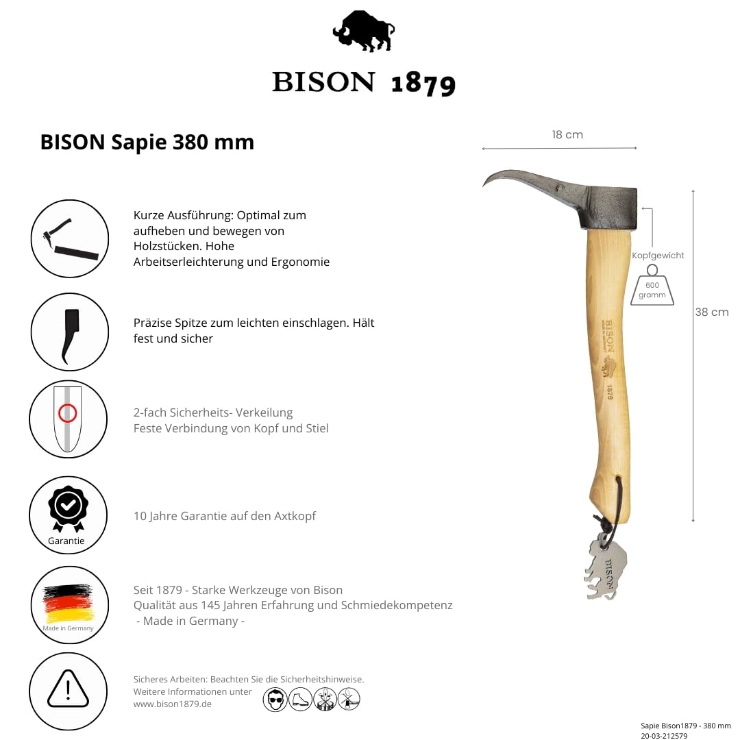 Bison Sappie 1879 380mm I Hochwertige Sapie zum Ziehen, Aufheben und Bewegen von Hölzern I Geschmiedeter Stahlkopf 600g mit starker, dünner Spitze