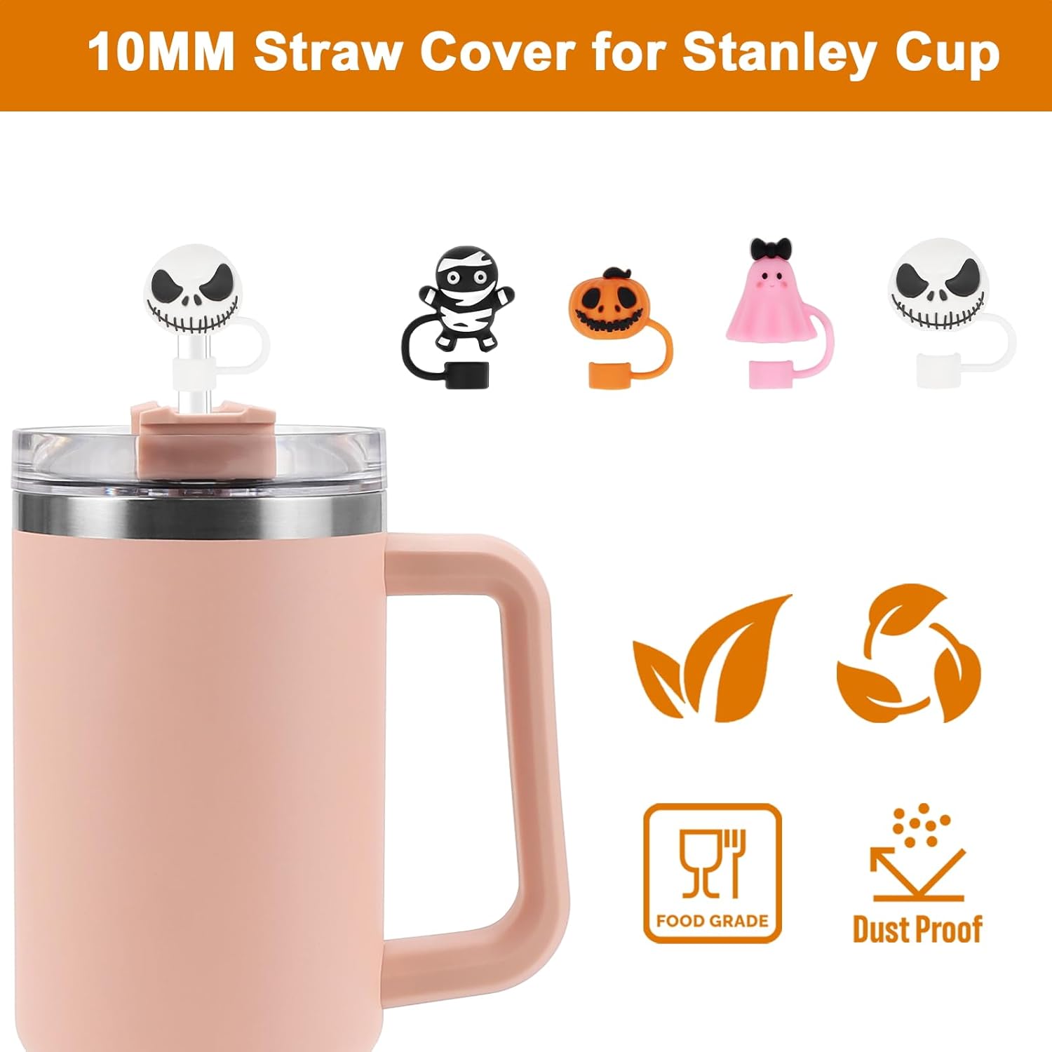 Christmas Halloween Straw Covers Cap Compatible with Stanley Cup 30 40 oz, 4PCS Silicone Reusable Drinking Straw Topper Including 4 styles, Funny Party Straw Cover for Stanley. (Jack Set) - Image 3