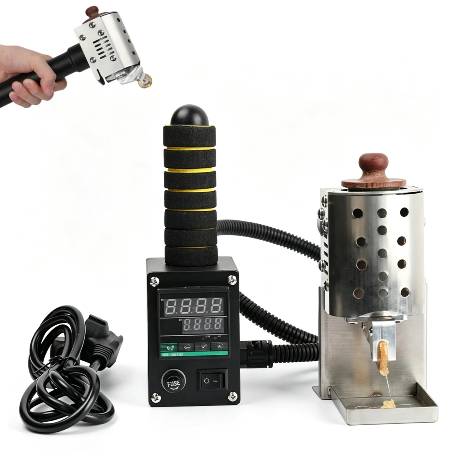 Dispenser a rullo per colla a caldo, 150 W, per tessuti e pelle, temperatura regolabile da 50 a 300 °C, include rullo da 15 mm per progetti di incollaggio di sacchetti