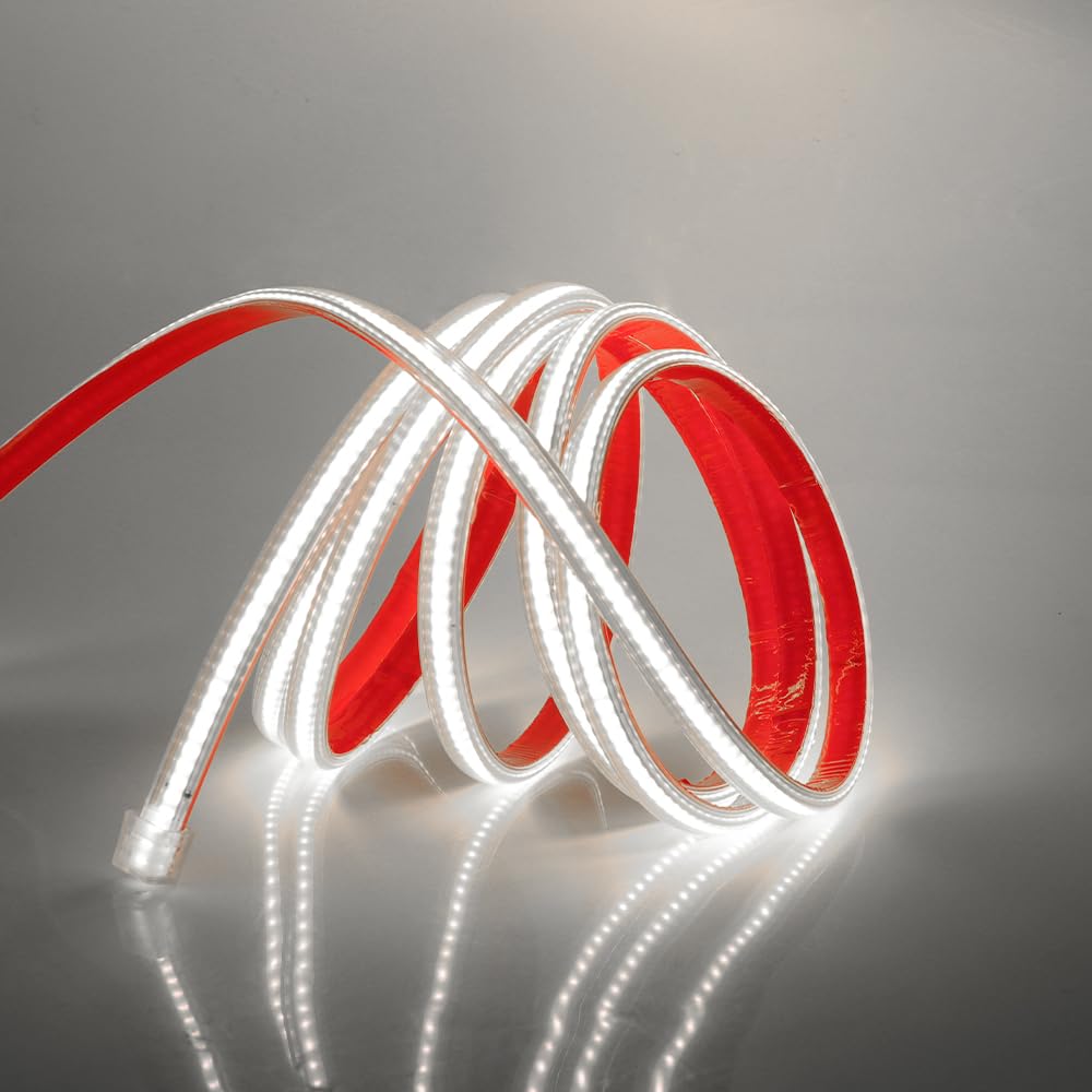 GQL Flexible COB LED Strip with Power Cord, Self-Adhesive Tape, 288 LEDs/m, IP65 Waterproof Rope Light for Indoor Outside Commercial Decor (50m, Cold White)