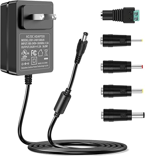 Gonine Cable de alimentación de 24 V 1.5 A CC 100 V-240 V CA a CC 24 voltios 1.5A 1A 0.5 A adaptador de corriente certificado UL, compatible con
