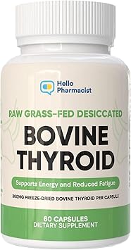 Raw Desiccated Bovine Thyroid 300mg Per Capsule - Energy & Metabolism Support - New Zealand Sourced, Grass Fed Freeze-Dried Glandular Bovine Thyroid, Non-GMO, Tested for Impurities - 60 Capsules Raw Desiccated Bovine Thyroid 300mg Per Capsule - Energy & Metabolism Support - New Zealand Sourced, Grass Fed Freeze-Dried Glandular Bovine Thyroid, Non-GMO, Tested for Impurities - 60 Capsules