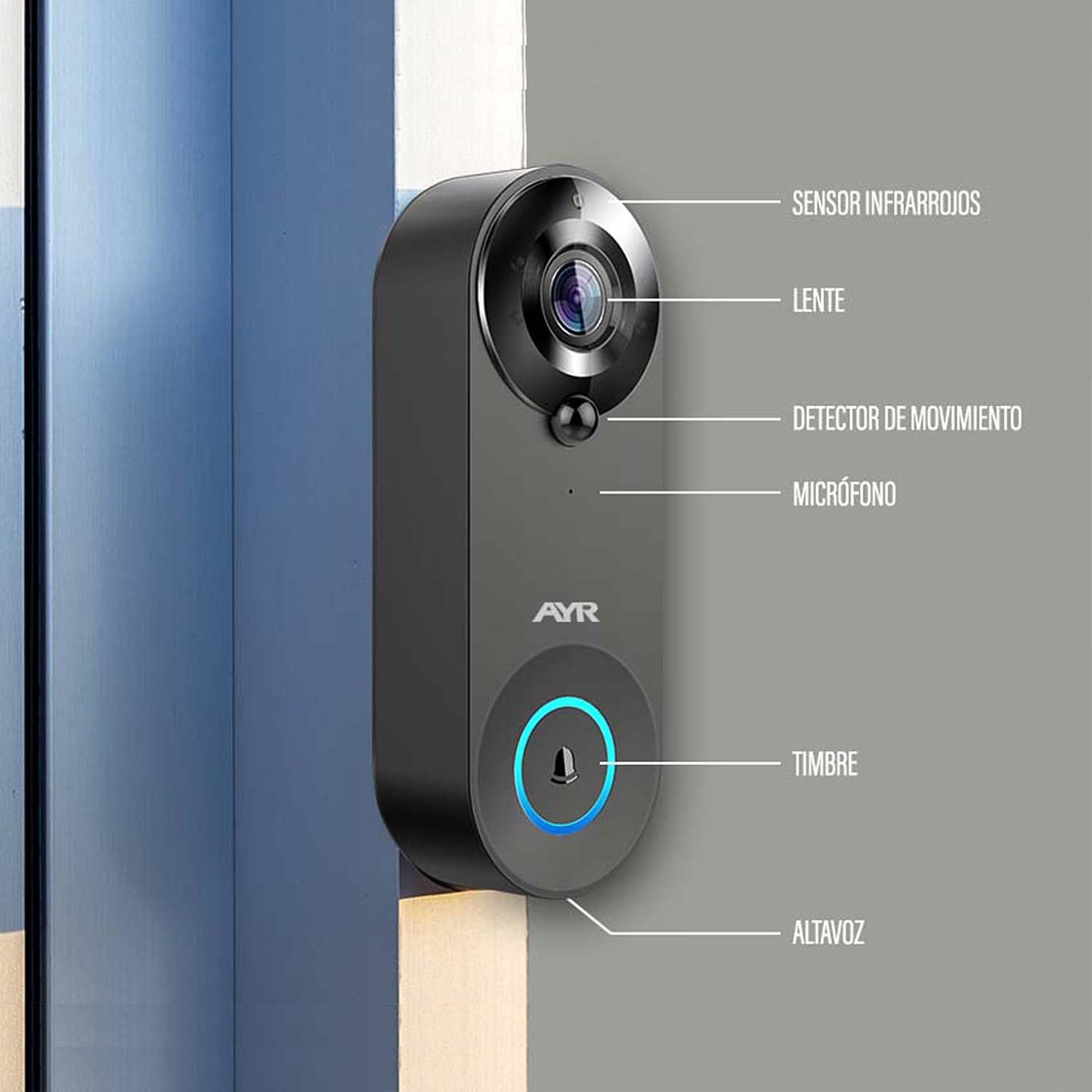 Mirilla Digital WiFi Outdoor AYR 761. Protege TU Puerta. Sensor de Movimiento, Infrarrojos y visión Nocturna. Pruébame con Alexa y Google Home.