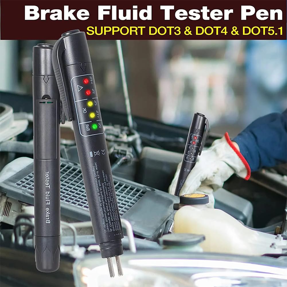 TMRBBesty Tester Liquido Freni,Tester Olio Freni,Penna Tester Liquido Freni,Tester del Liquido,con 5 LED Indicatore,Test Freni diagnostici Auto per DOT3 DOT4 DOT5,Escluse Le batterie