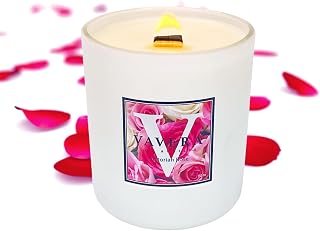 Rose Wood Wick Candles That Crackle. Vegan Soy Candles (14oz/Matte Jar) Classic, Rich, Fresh, Roses Scented Candles. Christmas Gifts for Mom or Girlfriend. Hand-Crafted in USA.