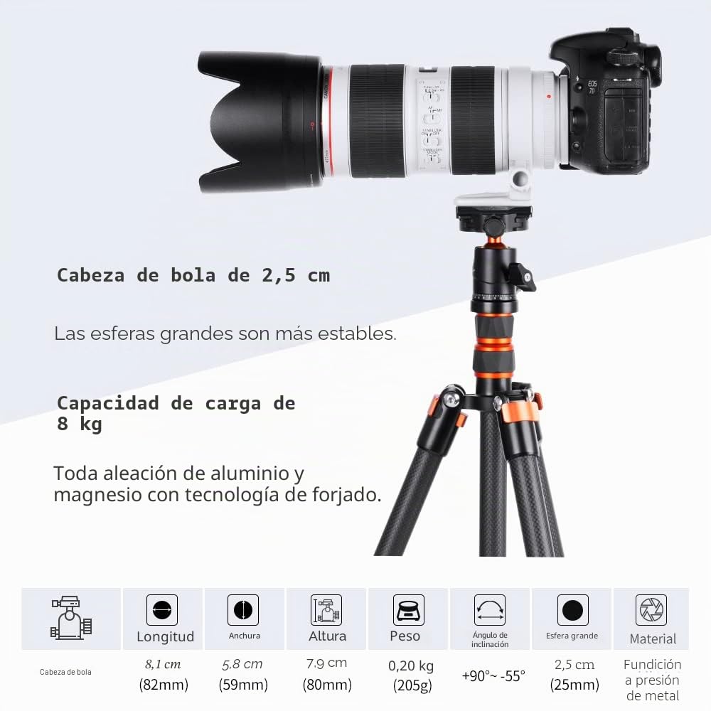 K&F CONCEPT BH-25 Cabeza de Bola de Trípode para Cámara con Placa de Liberación Rápida de 1/4'' y Nivel de Burbuja, Capacidad de Carga de 8 KG para Trípode, Monopié, Cámara