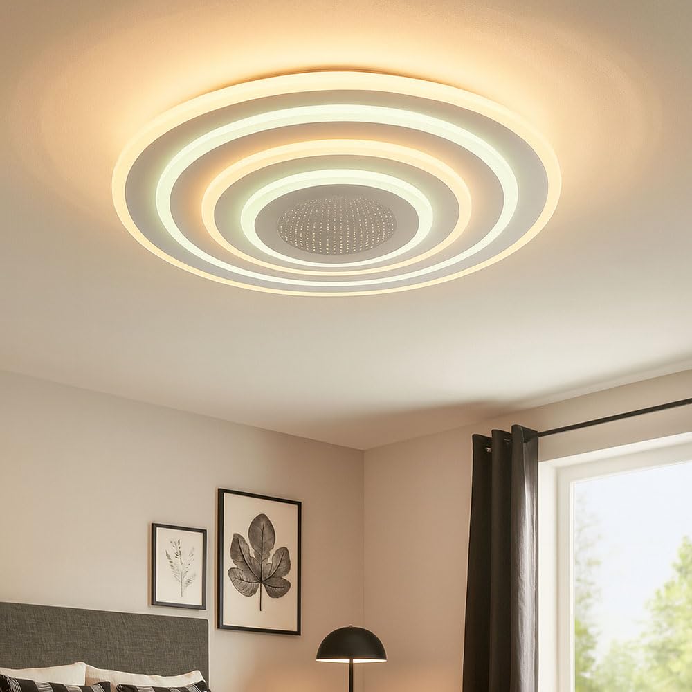 Smart Home Deckenleuchte LED CCT Wohnzimmer Smart Deckenlampe App Schlafzimmer, mit Fernbedienung dimmbar, 1x Smart LED 40W 3000-6500 Kelvin, DxH 42x6,7 cm