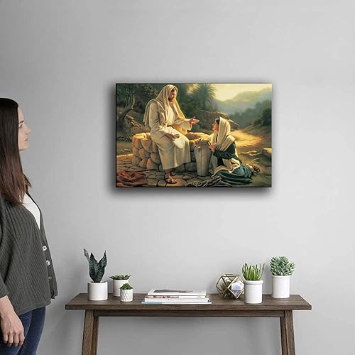 Miniatura 4 de VJS Póster de Jesucristo hablando con la mujer samaritana, pintura decorativa, lienzo, arte de pared, póster de sala de estar, dormitorio, 16 x 24