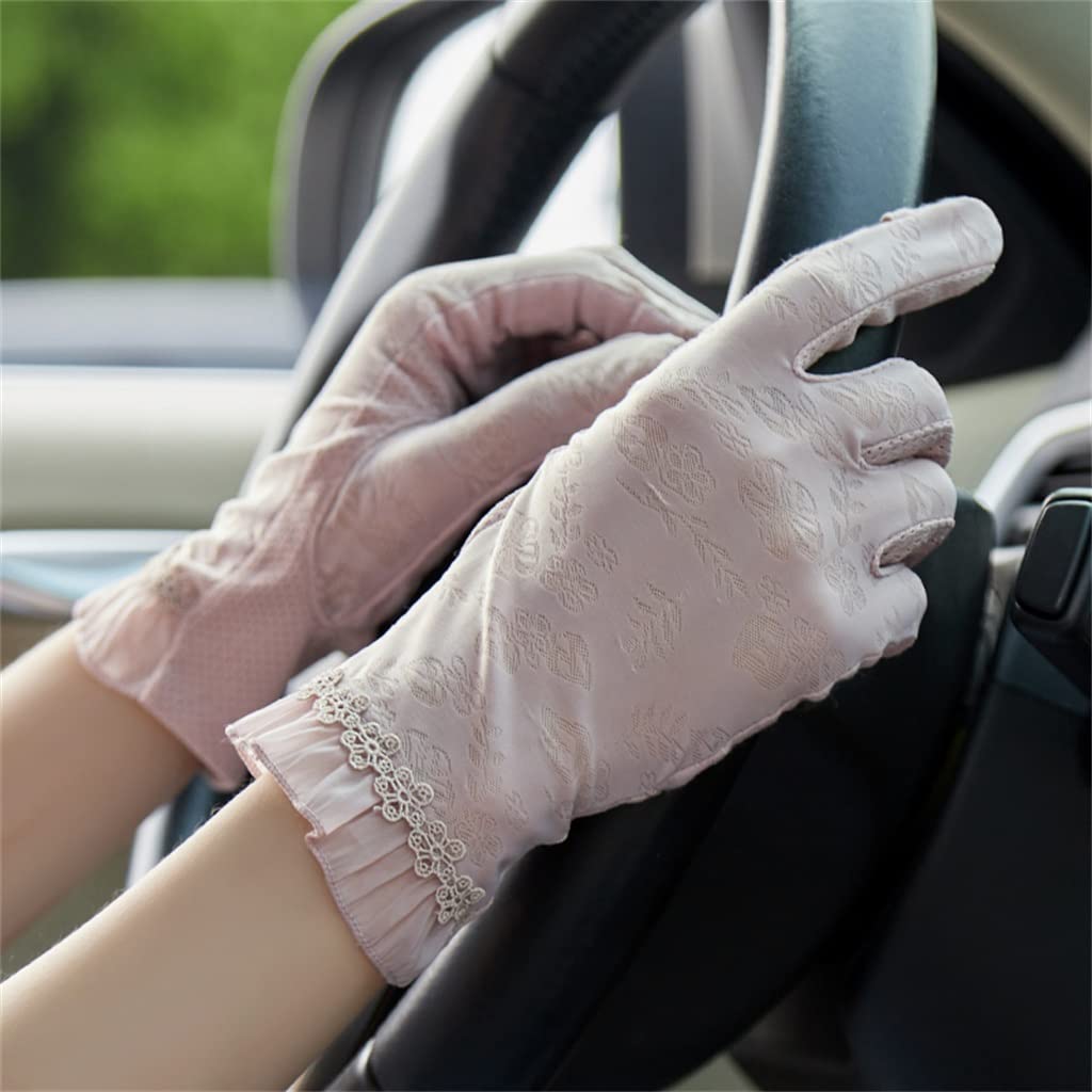 TINAYAUE Cycling Touchscreen Gloves Thin Ice Silk Summer UPF50+ Sunblock Non-Slip Breathable Cooling Glove 1 Pairs for Women Driving (Pink)