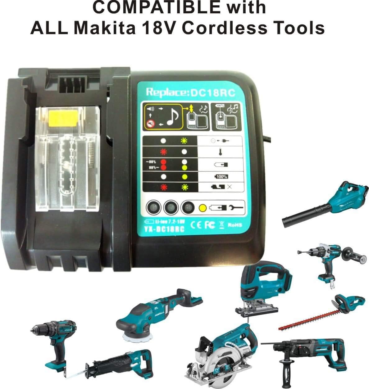 DC18RC 14.4V-18VLi-Ion Battery Charger Compatible with Makita DC18RC DC18RD DC18RA DC18SD DC18SF to Work with BL1830 BL1840 BL1850 BL1860 BL1840B BL1820 BL1815 BL1430 BL1450 Makita 18V Battery - Image 5