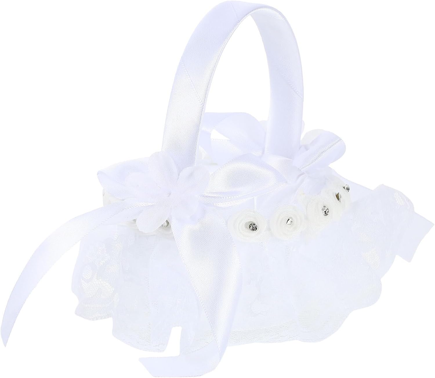 Lace Handheld Flower Girl Basket White Small Wedding Basket for Ceremony and Party Supplies