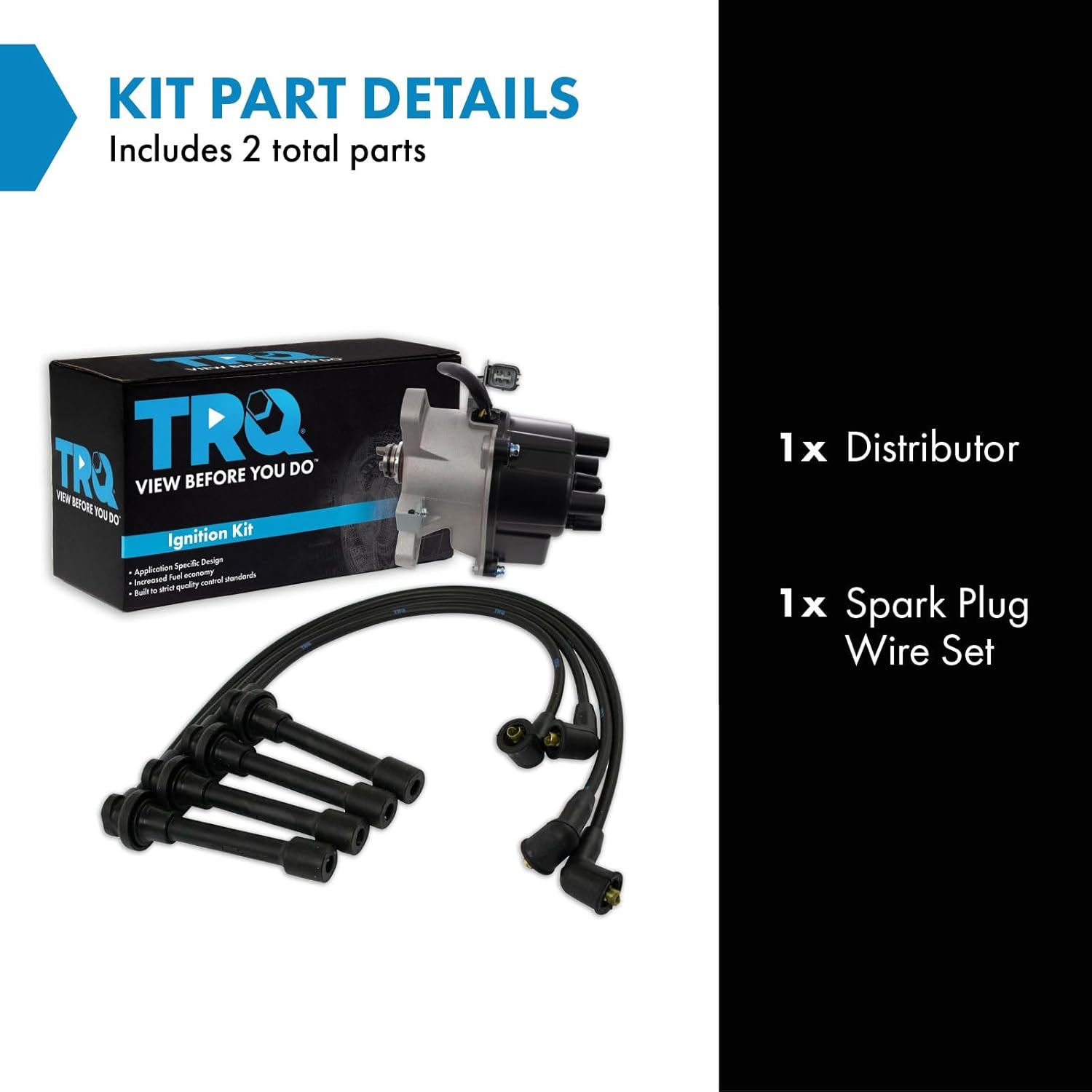 TRQ Ignition Coil Kit 2 Piece Distributor Compatible with 1998-2002 Honda Accord