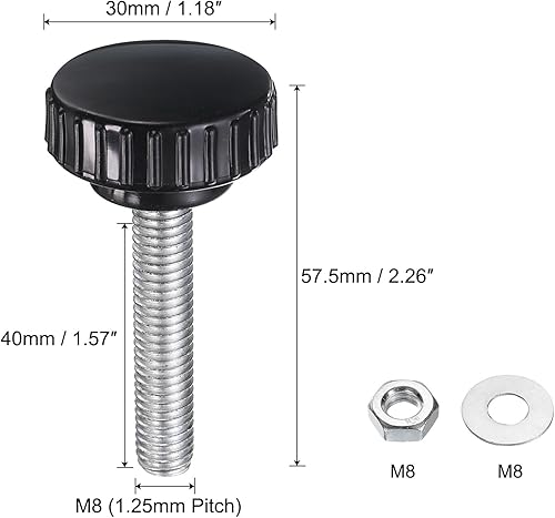 Miniatura 466 de uxcell Juego de 4 perillas moleteadas, tornillos de pulgar con tuercas y arandelas, rosca macho métrica M6 x 1.378 in, cabeza de plástico de 0.984