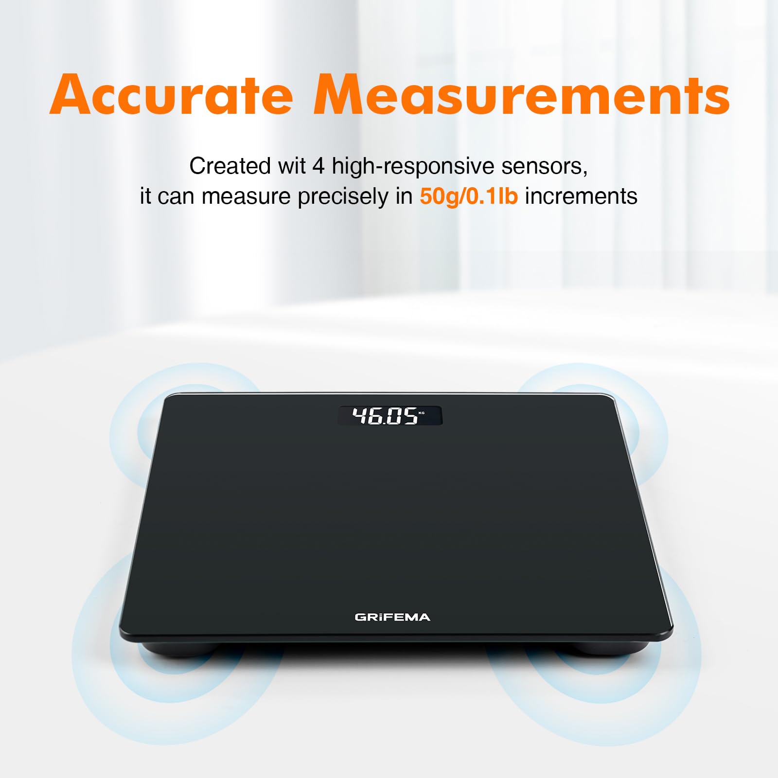 GRIFEMA GA2001-1, Bilancia pesapersone con schermo LCD, Pesata massima 150 KG, Precisione 50 g, Nero