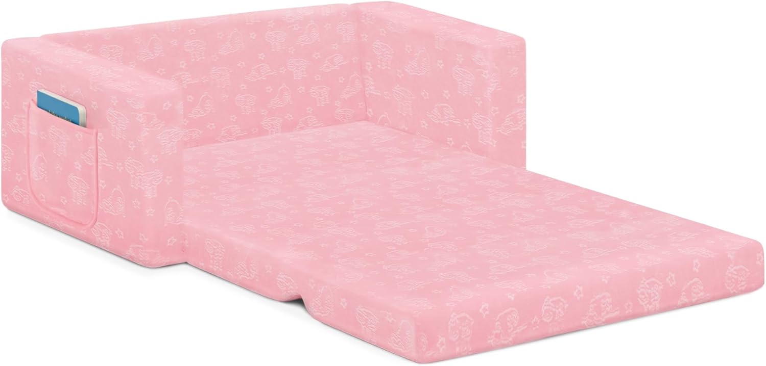 Delta Children - Serta Perfect Sleeper Kids 2-Seater Sofa, Convertible 2-in-1 Flip Open Toddler Couch Sleeper, Foam Chair for Playroom & Bedroom, Bed Lounger, Comfy Play Sleeping Lounge Chair, Pink
