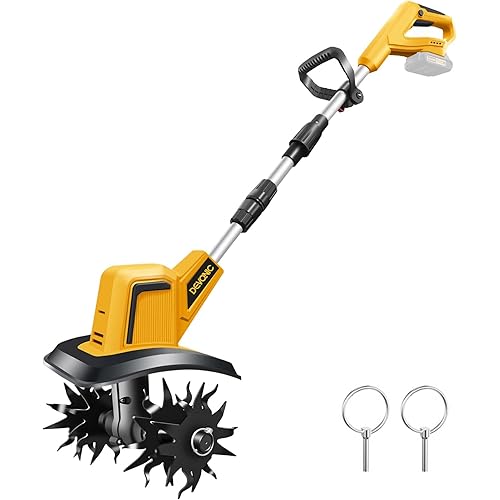 DEVONIC Cordless Electric Garden Tiller,330RPM Electric Garden Tiller, 8 in Tilling Width and 6 in Depth Garden Rototiller for Lawn/Gardening/Soil Cultivation (Without Battery)