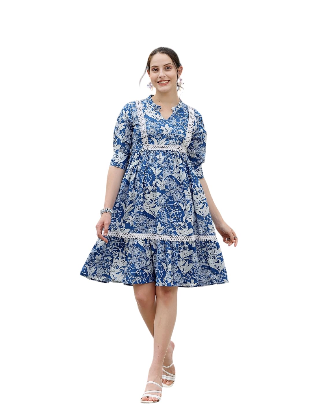 Stylum Women's Tropical Printed Cotton A-Line Dress (Drsocean36_Blue, S)