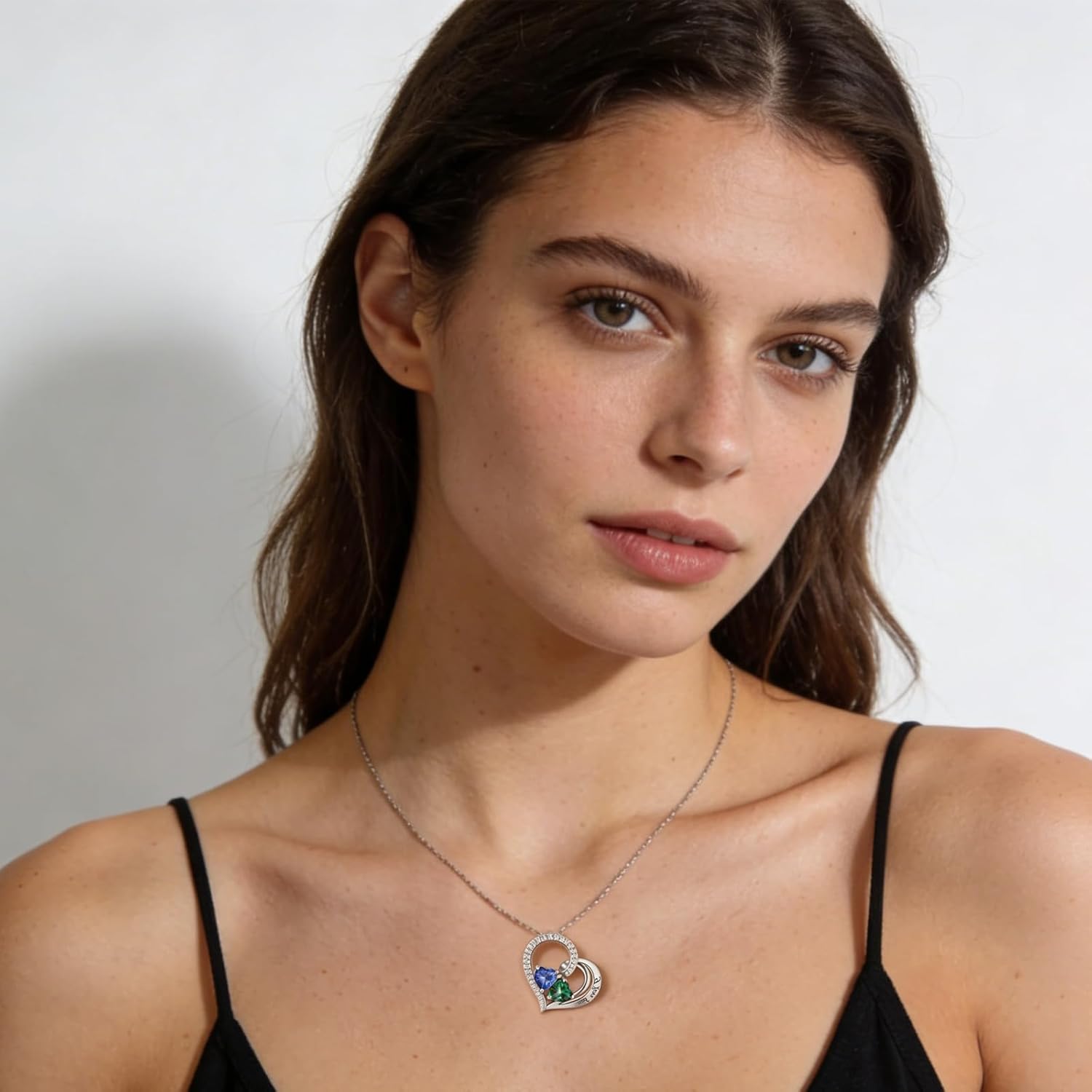 Double Birthstone Heart Necklace 0.8CT Dual-Gemstone S925 Sterling Silver Plated White Gold Engraved I Love You Perfect Anniversary/Valentine's Day Gift for Wife/Girlfriend/Mom/Daughter - Image 6