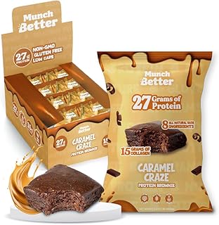 Caramel Craze Protein Brownies – 27g Protein, Dairy-Free, Gluten-Free, Low Sugar, 15g Collagen, Clean Ingredients – 8 Count Box