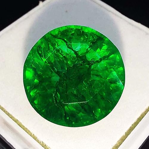 Ramagems Natural Green Emerald Loose Gemstone For Jewelry Making Round Cut 8-9 Cts Certified Emerald Panna Stone Genuine Healing Crystal #TOP1