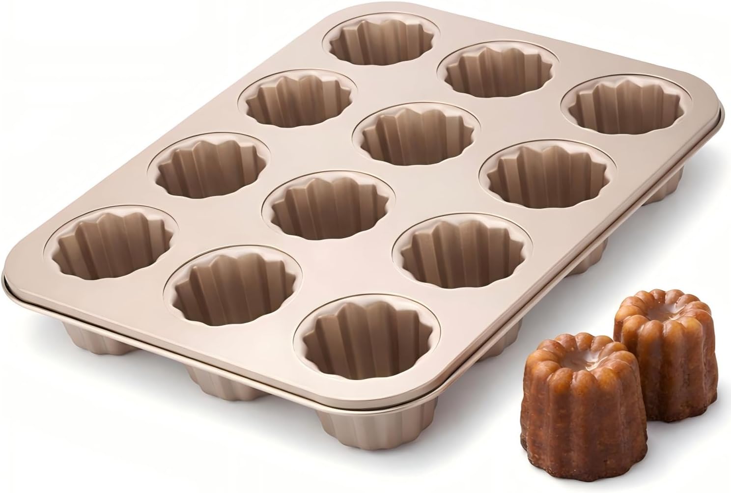 iToids 12-Cavity Canelé Pan Nonstick, Carbon Steel Canelé Mold for French Pastry Baking, Mini Cake & Custard Mold, Easy Release Canele Baking Pan for Home Bakers