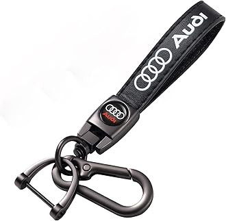 Leather car Keychain Set for Audi S3 A3 RS3 A4 A5 A6 A7 RS7 A8 Q3 Q5 Q7 R8 Men and Women Family Present Keychain Key Ring Lanyard Accessories (Black)