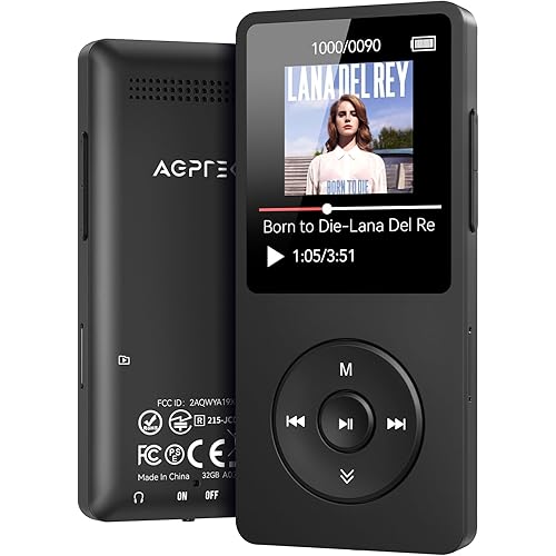 AGPTEK A02 MP3 Player with Bluetooth 5.3, 1.8 inch Screen Portable Music Player with Speaker, FM Radio, Voice Recorder, Supports Expanded Up to 128GB(Black, 32GB)