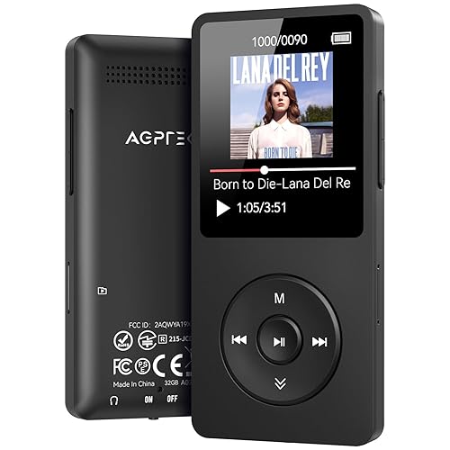 AGPTEK A02 MP3 Player with Bluetooth 5.3, 1.8 inch Screen Portable Music Player with Speaker, FM Radio, Voice Recorder, Supports Expanded Up to 128GB(Black, 32GB)
