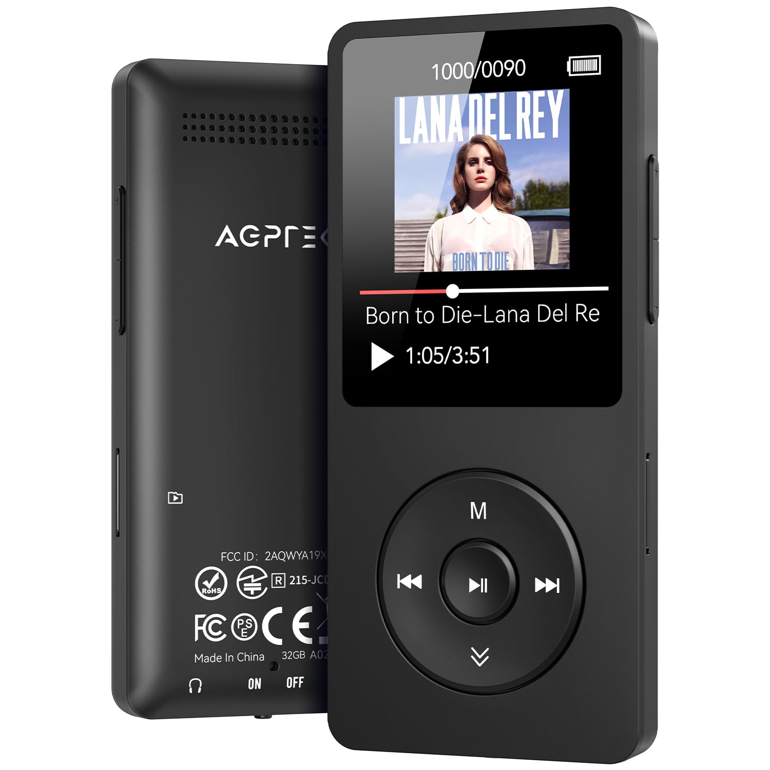 AGPTEK A02X 32GB MP3 Player with Bluetooth 5.3, 1.8 inch Screen Portable Music Player with Speaker, FM Radio, Voice Recorder, Supports Expanded Up to 128GB