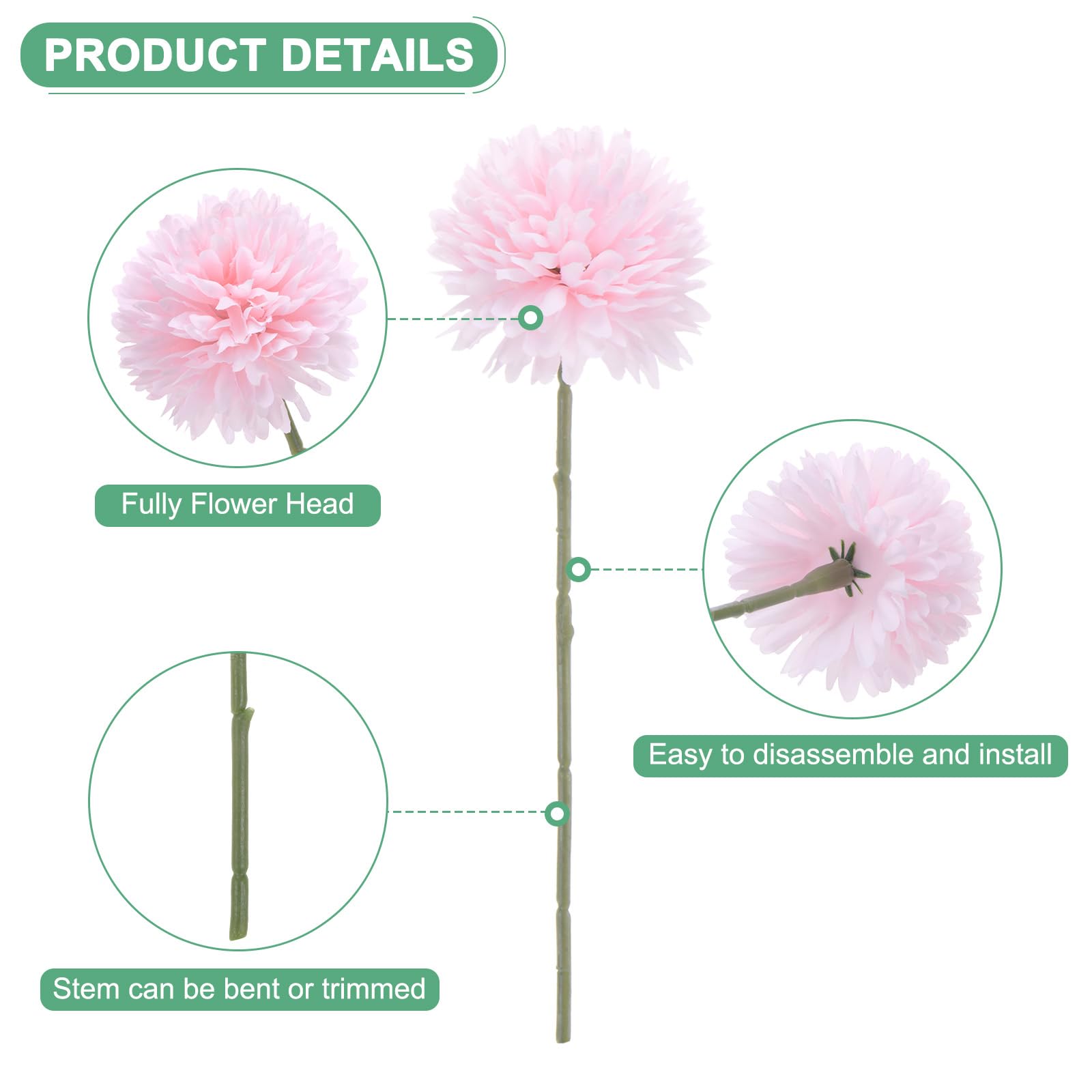 M METERXITY 12-Pack Artificial Chrysanthemum Ball Flowers - Image 2