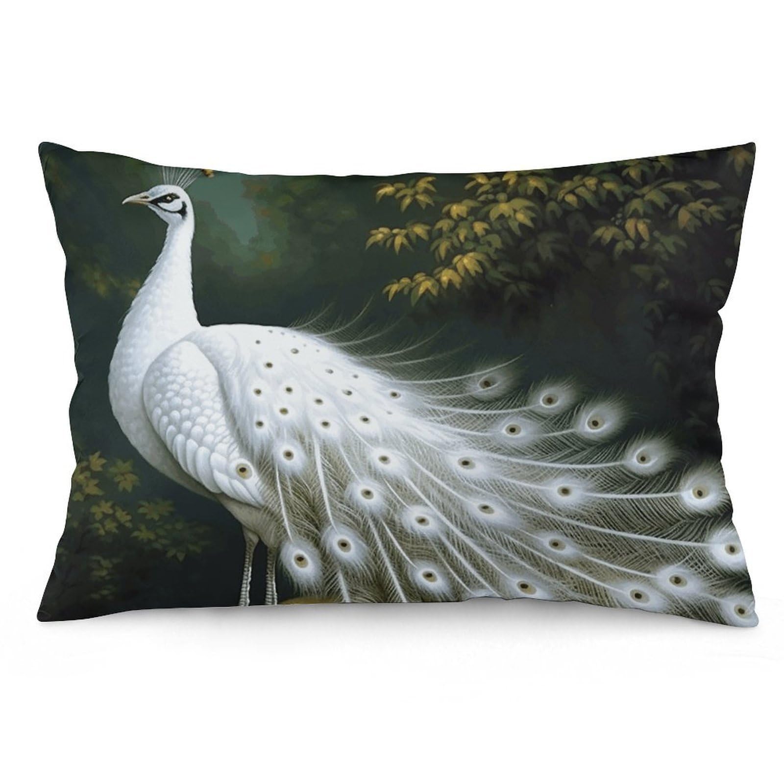 2 Pack Pillow Cases for Hair and Skin, Soft Breathable Pillow Case Covers with Hidden Zipper, White Peacock Pillowcase 12 "x20 Pillow Covers for Sleeping Gift