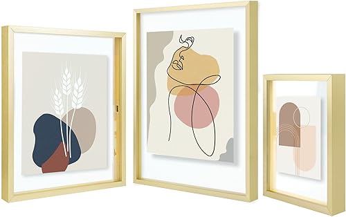 Miniatura 2 de Golden State Art, Marcos flotantes dorados para una foto de 11 x 14, dos de 8 x 10 y cuatro fotos de 5 x 7 pulgadas, cristal transparente que